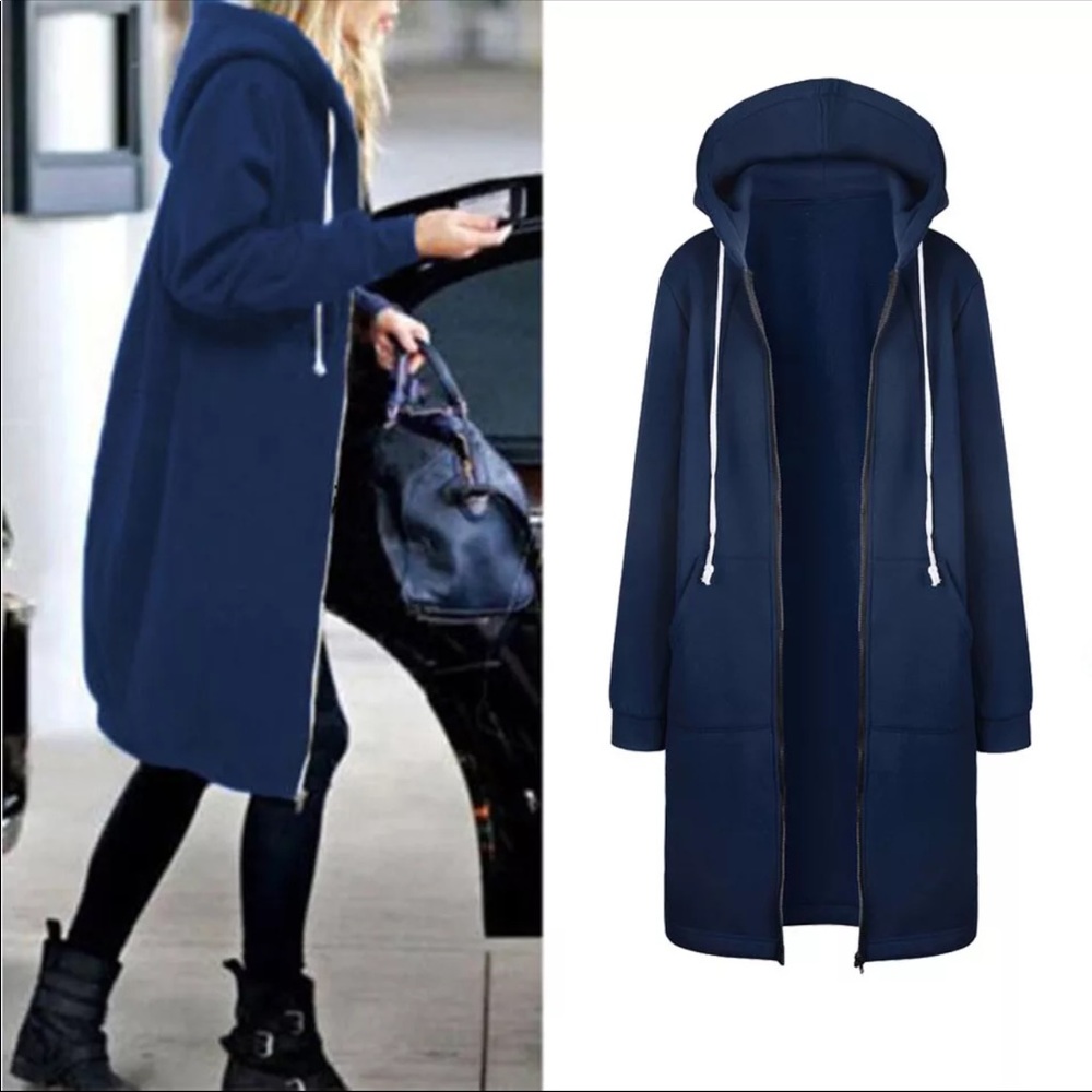 RESTOCKING Navy Blue Long Maxi Hoodi Sweater Dress - Picture 3 of 7